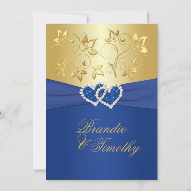 Invitación a la Boda Floral Real Azul y Oro (Anverso)