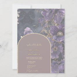 Invitación a la Boda Floral Regal Púrpura y Dorada