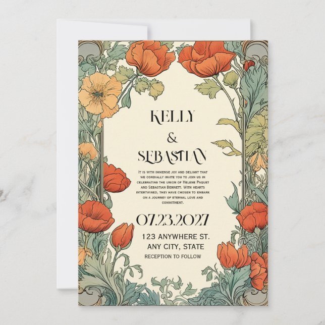 Invitación a la boda floral - Retro-cosecha (Anverso)