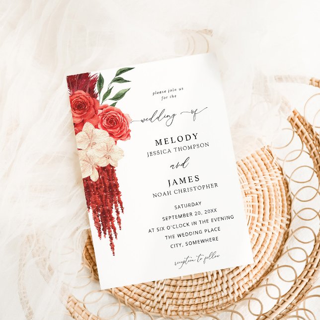 Invitación a la boda floral roja (Subido por el creador)