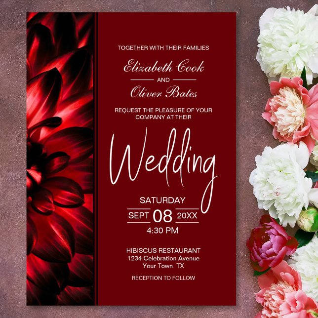 Invitación a la boda floral roja moderna (Subido por el creador)
