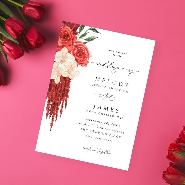 Invitación a la Boda Floral Roja V2 (Subido por el creador)