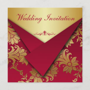 Invitación a la boda floral roja y dorada