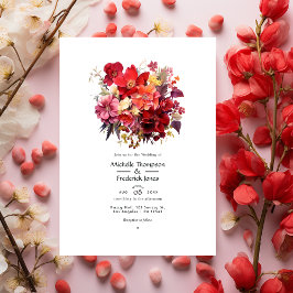 Invitación a la boda floral roja y lúcida