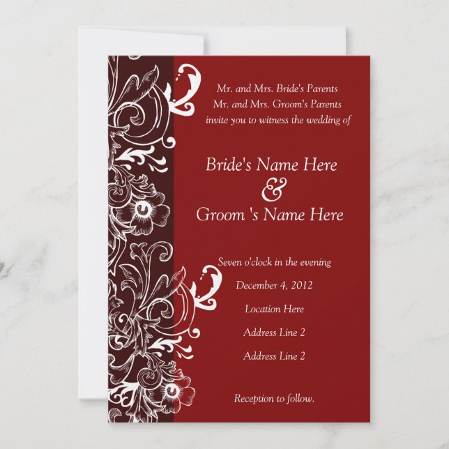 Invitación a la boda floral roja y marrón (Anverso)
