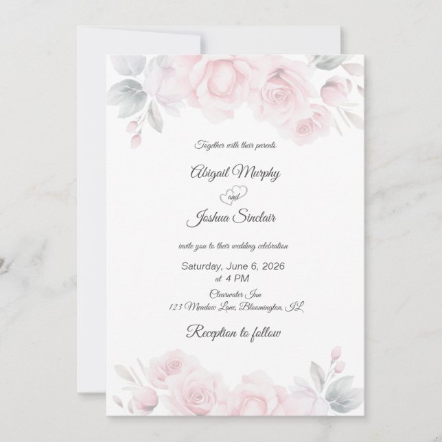 Invitación a la Boda Floral Romántica clásica (Anverso)