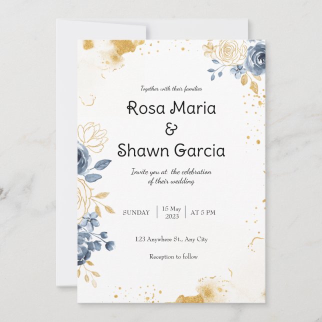 Invitación a la Boda Floral Romántica Gold (Anverso)