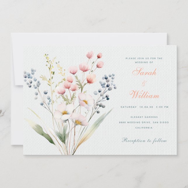 Invitación a la boda floral romántica pastel (Anverso)