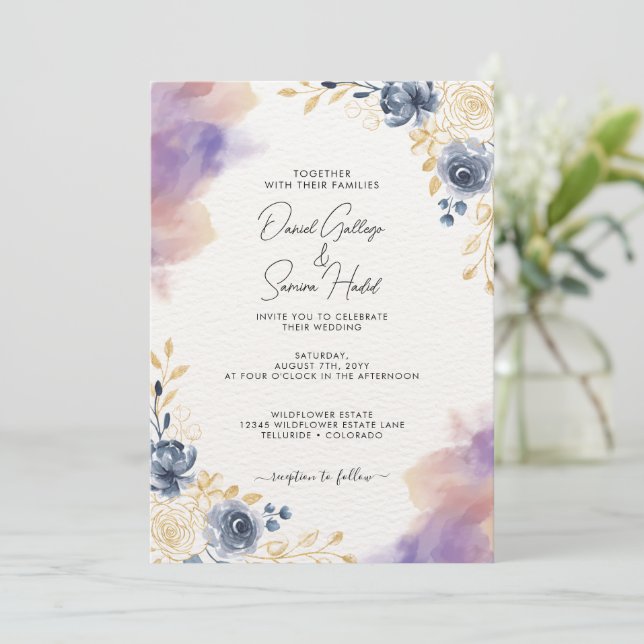 Invitación a la Boda Floral Romántica Pastel (Anverso de pie)