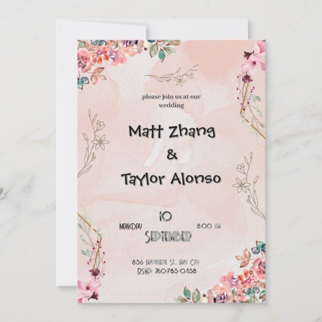 Invitación a la boda floral rosa (Anverso)