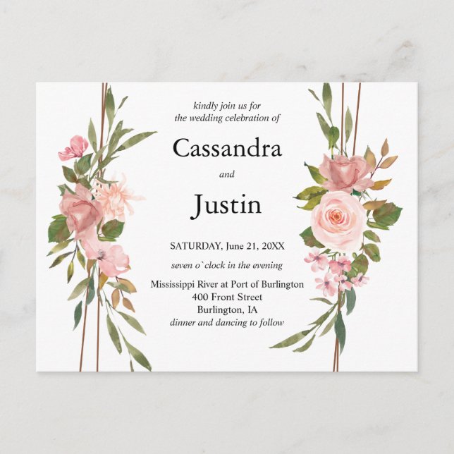 Invitación a la boda floral rosa (Anverso)