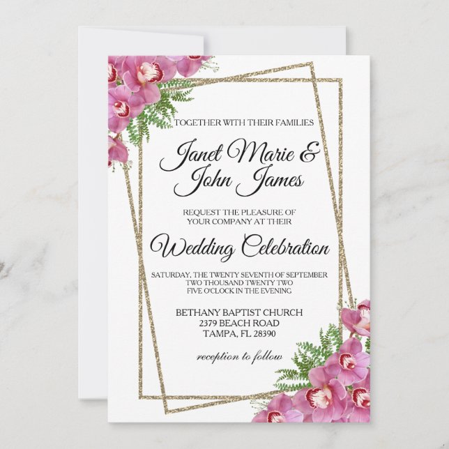 Invitación a la boda floral rosa (Anverso)