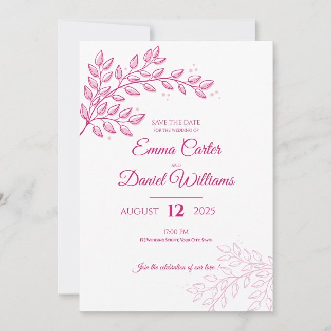 Invitación a la boda floral rosa (Anverso)