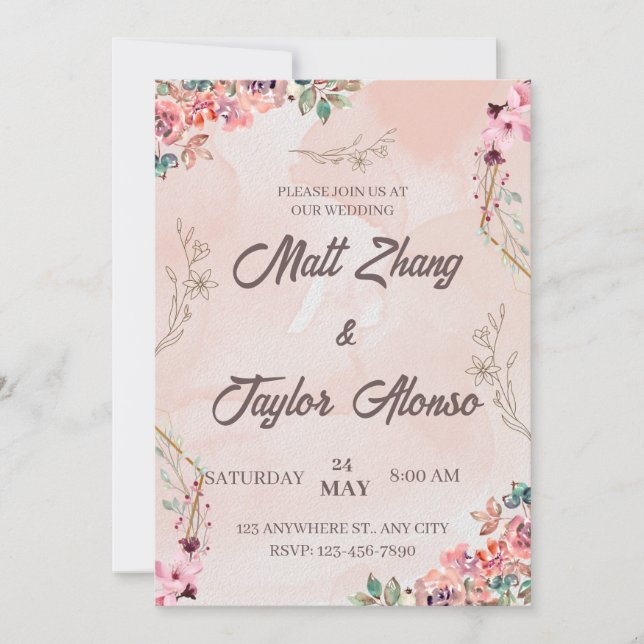 Invitación a la boda floral rosa (Anverso)