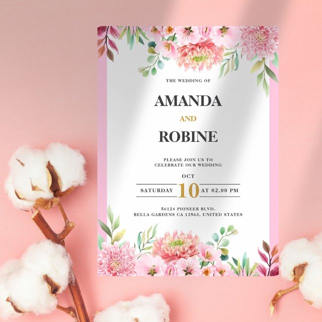 Invitación a la boda floral rosa (Subido por el creador)