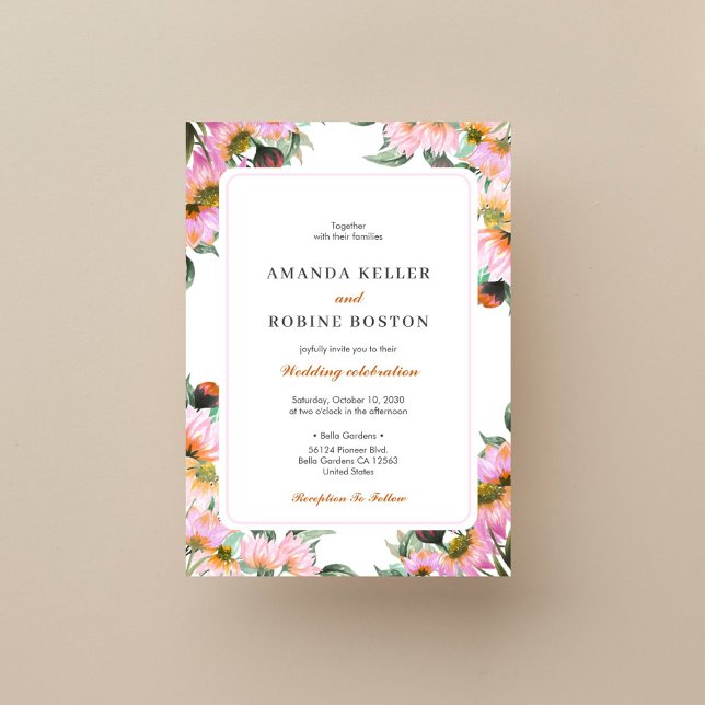 Invitación a la boda floral rosa (Subido por el creador)