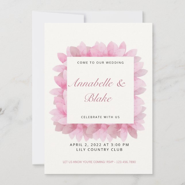 Invitación a la boda floral rosa (Anverso)