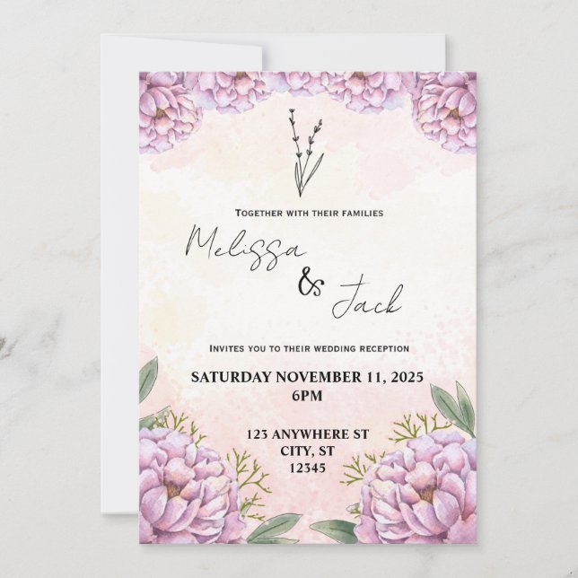Invitación a la boda floral rosa (Anverso)