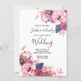 Invitación a la boda floral rosa azul