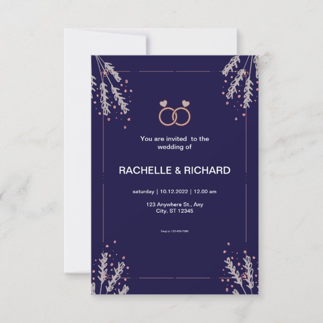 Invitación a la boda floral rosa azul (Anverso)