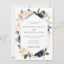 Invitación a la boda floral rosa azul de la marina