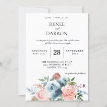 Invitación a la boda floral rosa azul y Rubor para