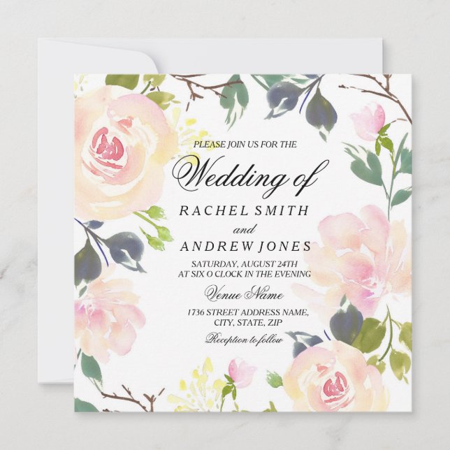 Invitación a la Boda Floral Rosa Botánica (Anverso)