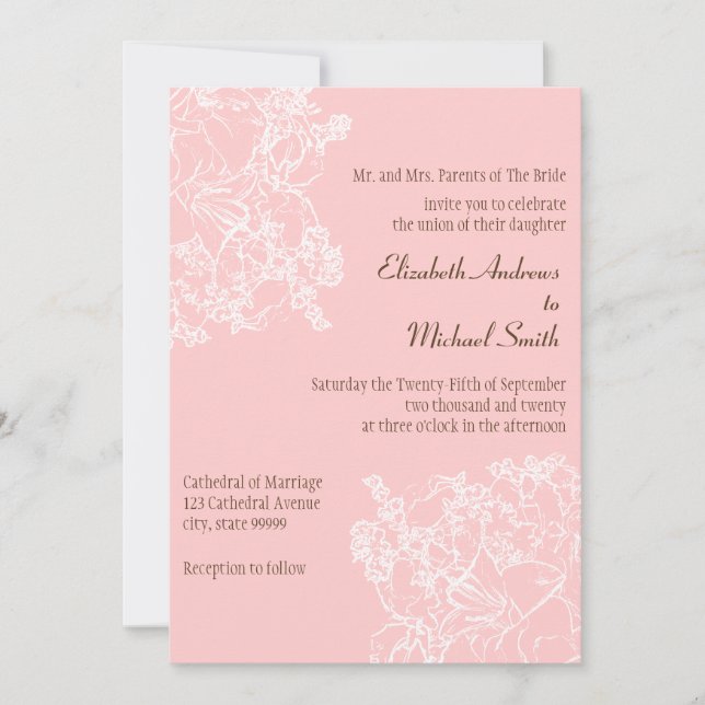 Invitación a la boda floral rosa claro (Anverso)