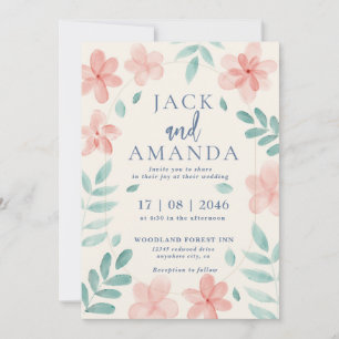 Invitación a la boda floral rosa color de agua de