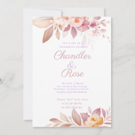 Invitación a la boda floral rosa de bonito