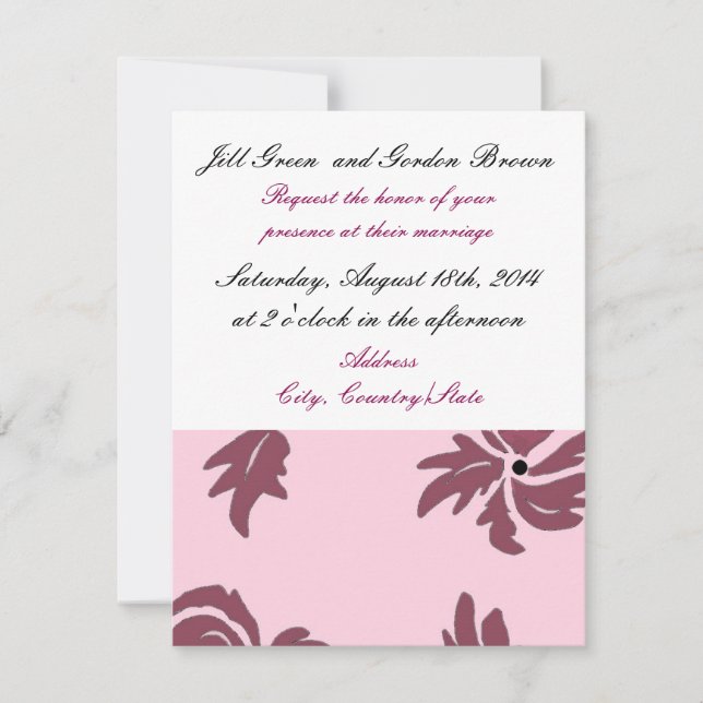 Invitación a la boda floral rosa de bonito (Anverso)