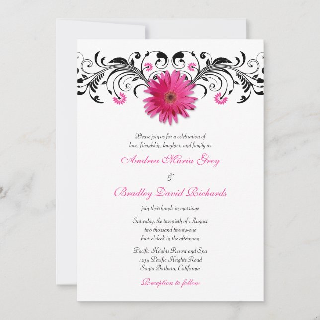 Invitación a la boda floral rosa de Gerbera Daisy (Anverso)