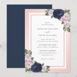 Invitación a la boda floral rosa de la Marina Azul