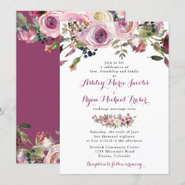 Invitación a la Boda Floral Rosa de Moda Púrpura