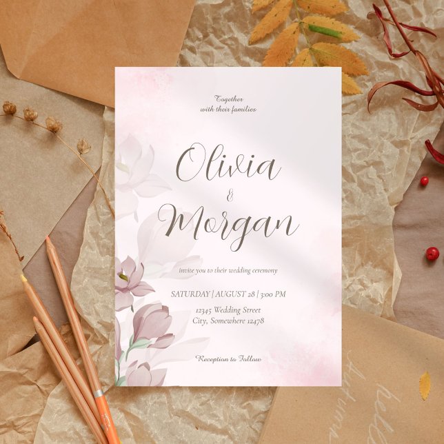 Invitación a la boda floral rosa de Rubor (Subido por el creador)