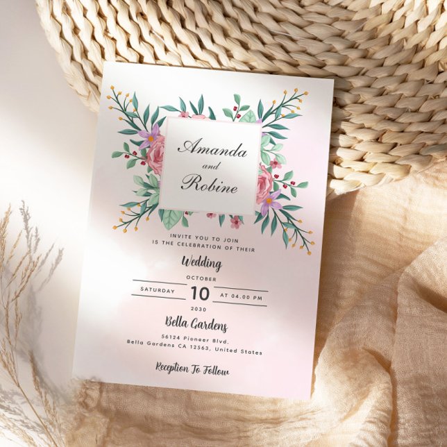 Invitación a la boda floral rosa de Rubor (Subido por el creador)
