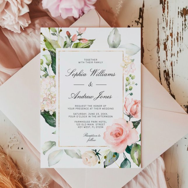 Invitación a la boda floral rosa de Rubor (Subido por el creador)