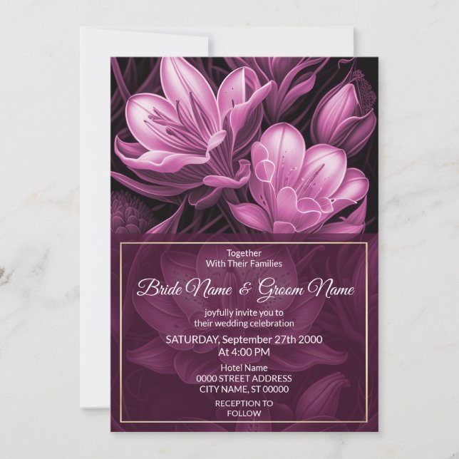 Invitación a la boda floral rosa magenta (Anverso)