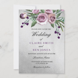 Invitación a la boda floral Rosa morado de plata r