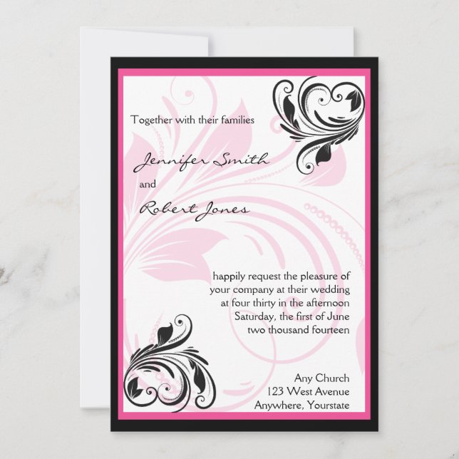 Invitación a la boda floral rosa negro y oscuro (Anverso)