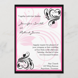 Invitación a la boda floral rosa negro y oscuro