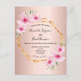 Invitación a la boda floral rosa rosa rosa y dorad