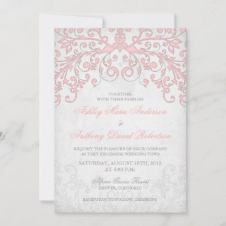 Invitación a la boda floral rosa rosa y rosa de Ru