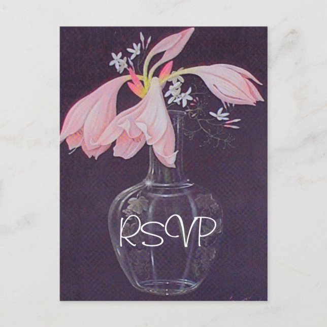 Invitación a la boda floral rosa RSVP con foto (Anverso)