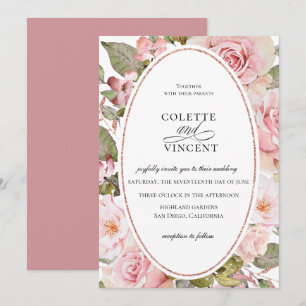 Invitación a la boda floral rosa Rubor