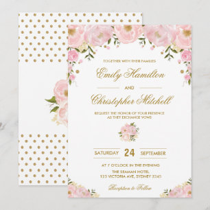 Invitación a la boda floral rosa Rubor Confetti de
