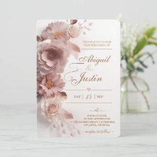 Invitación a la boda floral rosa Rubor Flores blan