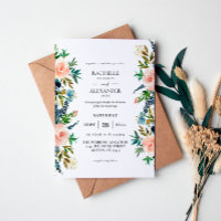 Invitación a la boda floral rosa y azul turquesa