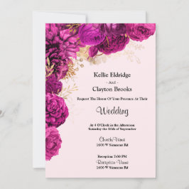 Invitación A La Boda Floral Rosa Y Dorada