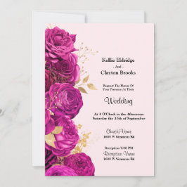Invitación A La Boda Floral Rosa Y Dorada